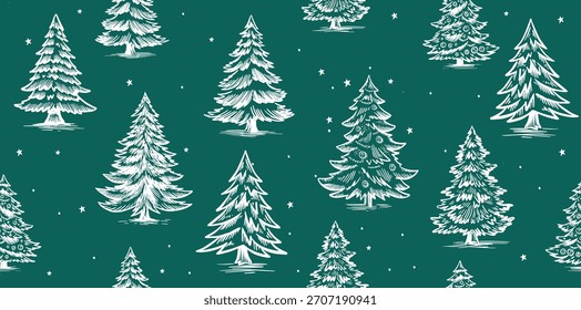 Patrón de Navidades con árbol en azul, ilustraciones dibujadas a mano	