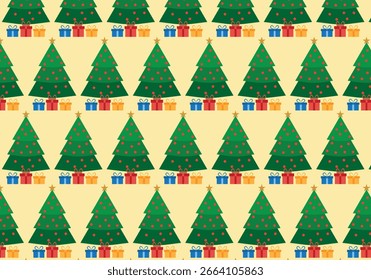 Christmas pattern of Christmas tree on yellow background