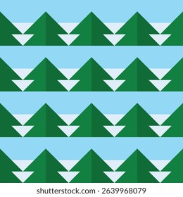 Christmas pattern. Trees on a snowy day. Seamless repeating evergreen trees. Blue, green, and white. Holiday gift wrap, wrapping paper, backdrop background. Merry Christmas and celebrations. EPS 10.