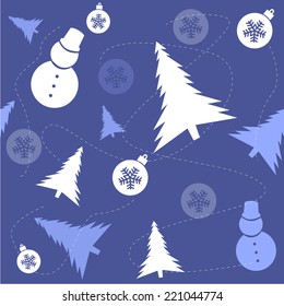 Christmas pattern of Christmas trees and snowflakes
