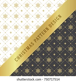 Christmas pattern vector design background, wrapping paper, greeting card. Golden snowflakes icons.