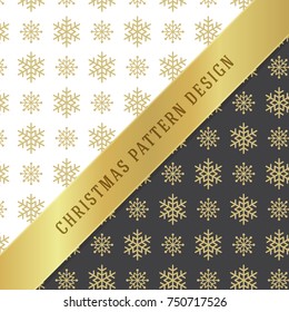 Christmas pattern vector design background, wrapping paper, greeting card. Golden snowflakes icons.