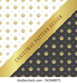 Christmas pattern vector design background, wrapping paper, greeting card. Golden snowflakes icons.