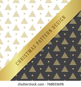 Christmas Pattern Vector Design Background, Wrapping Paper, Greeting Card. Golden Trees Icons.