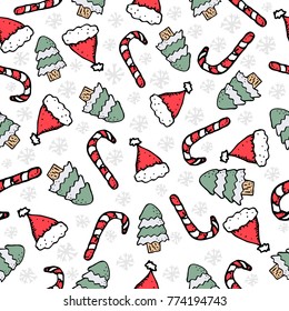 Christmas pattern. Vector design for winter holidays on white background. Child drawing style trees.Background in the Scandinavian style.