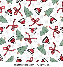 Christmas pattern. Vector design for winter holidays on white background. Child drawing style trees.Background in the Scandinavian style.