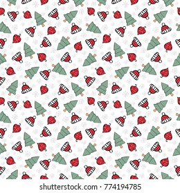 Christmas pattern. Vector design for winter holidays on white background. Child drawing style trees.Background in the Scandinavian style.