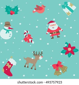 Christmas pattern. Vector seamless background with Santa and Christmas  decorations at retro style.