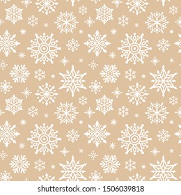 Christmas pattern. Vector seamless pattern with white snowflakes isolated on a light beige background