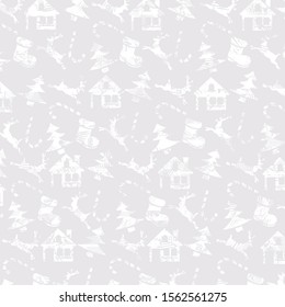 Christmas  pattern, white silhouettes on a grey background, scratch effect can be easily removed.