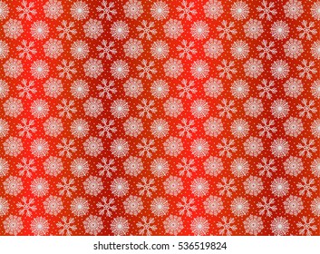 Christmas pattern with white snowflakes on red gift paper (Vector image)