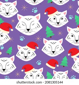 Weihnachtsmuster mit weißen Tigern. Festliche Kunst, Vektorgrafik
