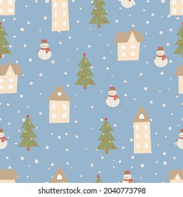 Patrón navideño Escándalo del bosque invernal dibujado a mano sin fisuras. Año Nuevo, Navidad, textura festiva con árbol de abeto para impresión, papel, diseño, tela, fondo. Ilustración de vectores
