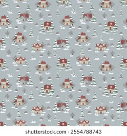 Christmas pattern with winter houses