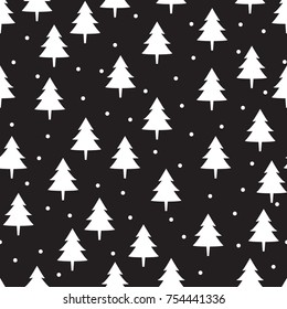 Christmas Pattern-Christmas Tree with Black Background. Seamless Pattern.