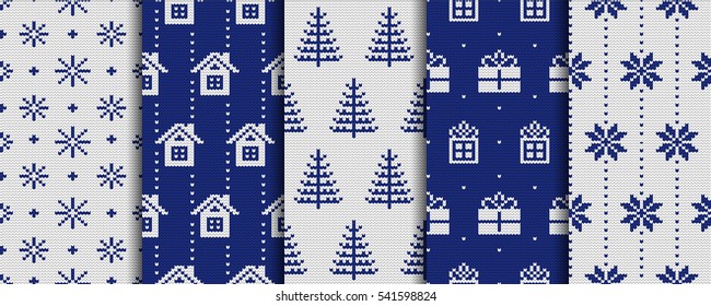 Christmas patterns. Knitted background. Winter illustrations.