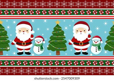 a christmas patterns with santa and snowman on it.