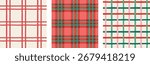 Christmas patterns set. Merry Christmas backgrounds, seamless patterns. Plaid, Checked pattern design. Red, green and pink Xmas colors