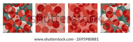Christmas patterns set in retro geometric style. Merry Christmas backgrounds, seamless patterns. Red, green and pink Xmas colors