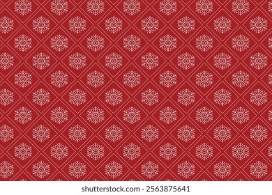 Christmas Patterns. White and red seamless snowflake border, Christmas design for greeting card. Vector illustration, merry x'mas snow flake header or banner, wallpaper or backdrop decor