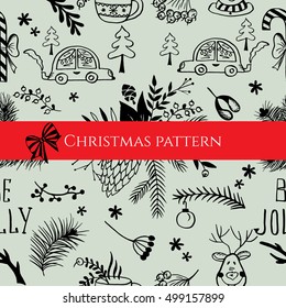 Christmas pattern.Xmas design branches and christmas elements. Vector branches. Stock vector