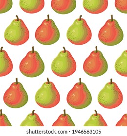 Christmas pear seamless pattern. Comice pear. Color background. 
