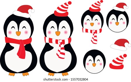 Christmas penguin. Cap and scarf. In two versions red and white-red.