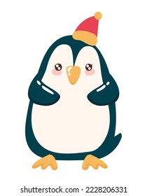christmas penguin cartoon icon isolated