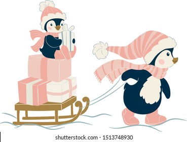 Christmas penguin character. Cute penguin vector illustration