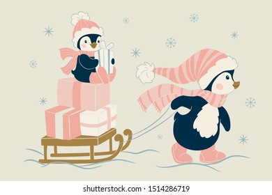 Christmas penguin character. Cute penguin vector illustration
