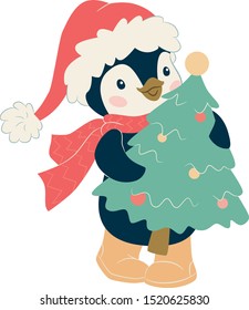 Christmas penguin character. Cute penguin vector illustration