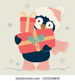 Christmas penguin character. Cute penguin vector illustration