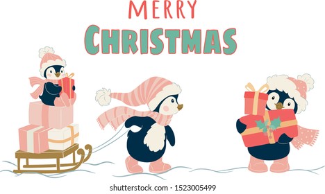 Christmas penguin character. Cute penguin vector illustration
