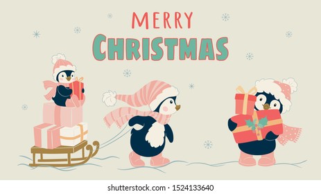 Christmas penguin character. Cute penguin vector illustration
