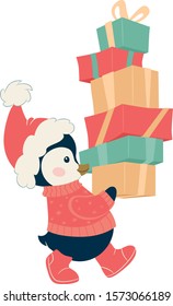 Christmas penguin character. Cute penguin vector illustration
