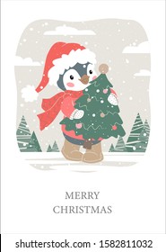 Christmas penguin character. Cute penguin vector illustration