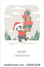 Christmas penguin character. Cute penguin vector illustration