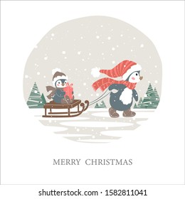 Christmas penguin character. Cute penguin vector illustration