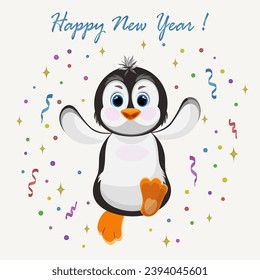Christmas penguin character. Happy new year penguin design with ornaments. Stock holiday vector animal illustration.