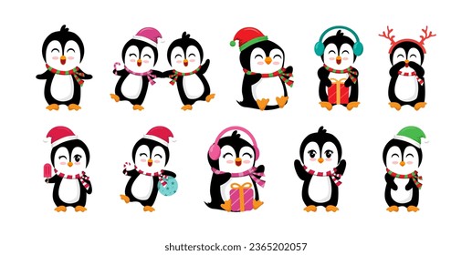 Christmas penguin character vector collection