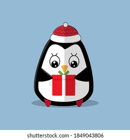 Christmas Penguin Character Vector Flat Background