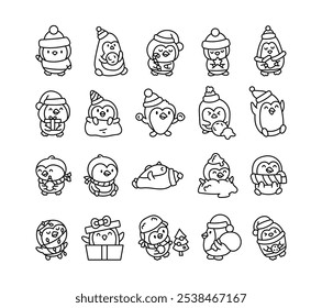 Christmas penguin characters bundle for winter holiday festive cute animal illustrations and seasonal decorations