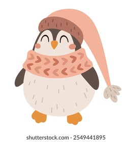 Christmas penguin clipart. Christmas animal clip art. Cute festive character. Hand draw vector illustration in flat style