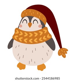 Christmas penguin clipart. Boho Christmas animal clipart. Cute festive character. Hand draw vector illustration in flat style	