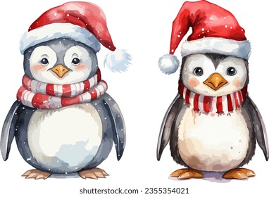 Christmas penguin clipart, isolated vector illustration.