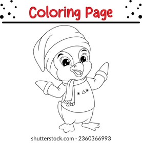 Christmas Penguin Coloring Page for Kids. Merry Christmas Vector illustration coloring book.