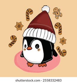 christmas penguin element vector illustration.