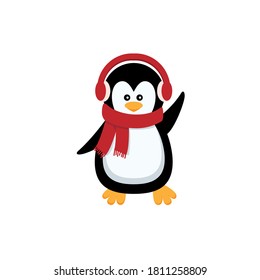 Christmas penguin. Funny snow animals, cute baby penguins cartoon characters in winter hat. Isolated vector set of penguin animal polar in red scarf and hat illustration. Eps 10