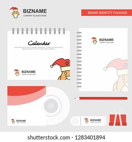 Christmas penguin  Logo, Calendar Template, CD Cover, Diary and USB Brand Stationary Package Design Vector Template