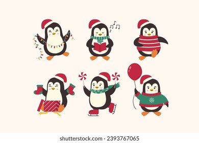 Christmas Penguin Mascot Character Illustration